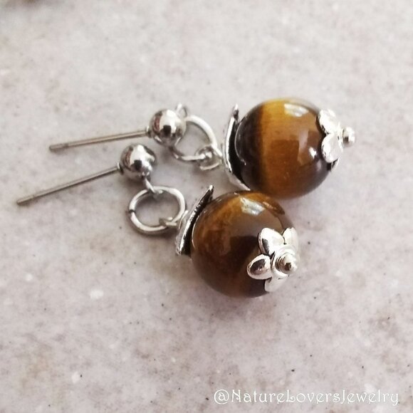 Classy Tigereye Drop Earrings: Business Casual - Trendy Classy Elegance - Picture 1 of 4